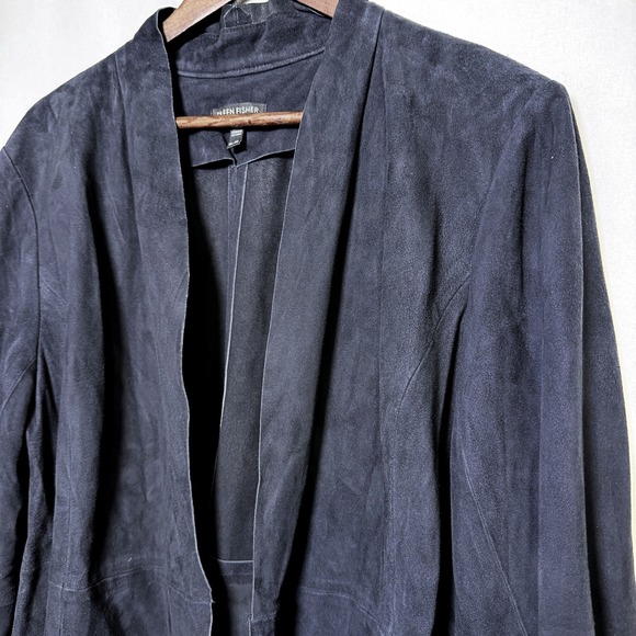 Eileen Fisher Jackets & Blazers - Eileen Fisher Navy Blue Goat Suede Open Front Draped Jacket XL F17UCW